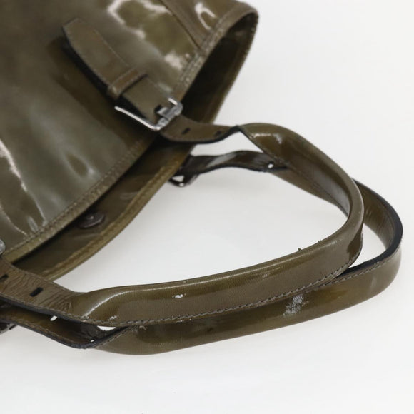 Salvatore Ferragamo Tote Bag Enamel Green Silver Auth bs31357