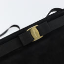 Salvatore Ferragamo Vala Shoulder Bag Suede Black Gold Auth bs31358-17