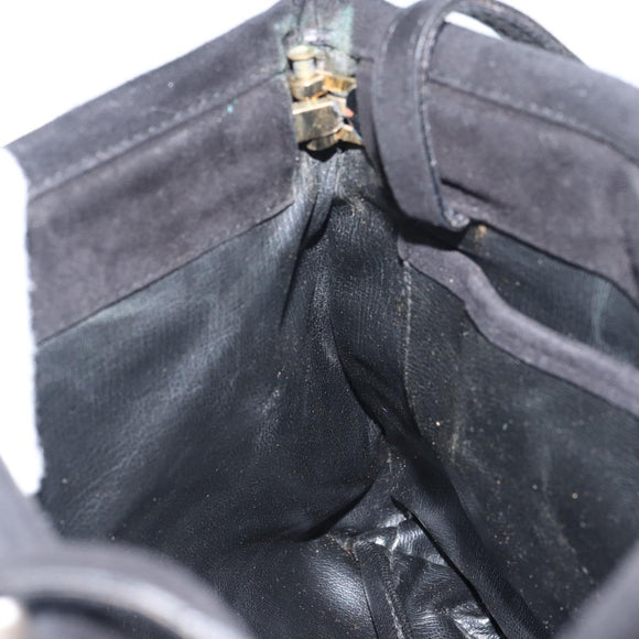 Salvatore Ferragamo Vala Shoulder Bag Suede Black Gold Auth bs31358