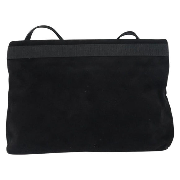 Salvatore Ferragamo Vala Shoulder Bag Suede Black Gold Auth bs31358