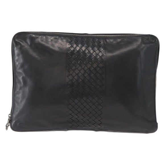BOTTEGA VENETA INTRECCIATO Clutch Bag Leather Black Auth bs31360