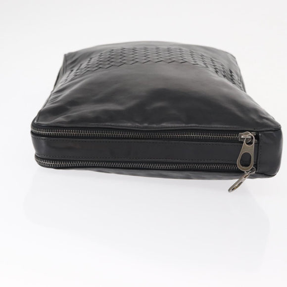 BOTTEGA VENETA INTRECCIATO Clutch Bag Leather Black Auth bs31360