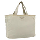 PRADA Tote Bag Nylon Beige Silver Auth bs31362-1