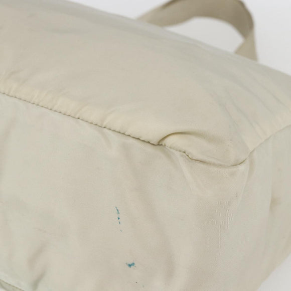 PRADA Tote Bag Nylon Beige Silver Auth bs31362