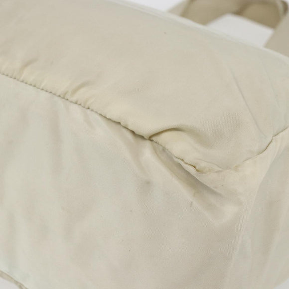 PRADA Tote Bag Nylon Beige Silver Auth bs31362