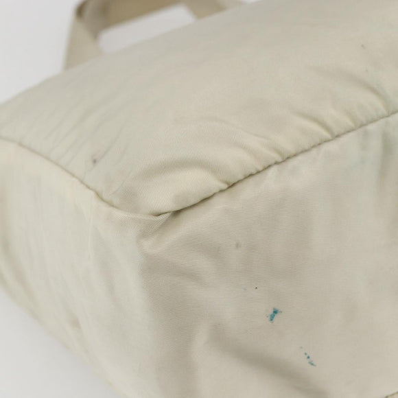 PRADA Tote Bag Nylon Beige Silver Auth bs31362