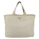PRADA Tote Bag Nylon Beige Silver Auth bs31362-2