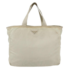 PRADA Tote Bag Nylon Beige Silver Auth bs31362 - 0
