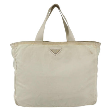 PRADA Tote Bag Nylon Beige Silver Auth bs31362 - 0