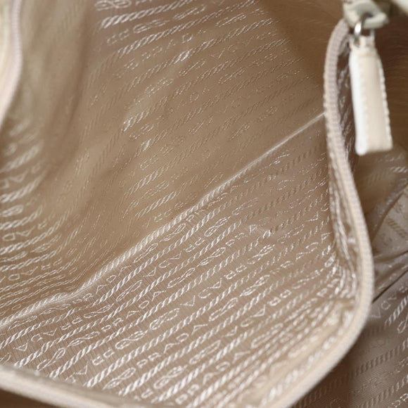 PRADA Tote Bag Nylon Beige Silver Auth bs31362