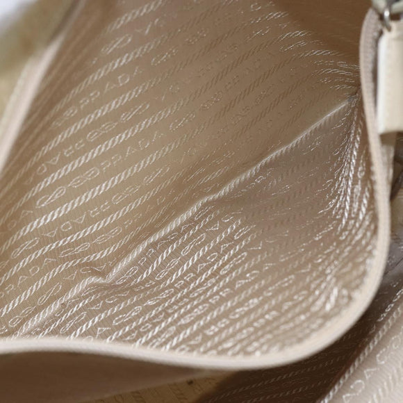 PRADA Tote Bag Nylon Beige Silver Auth bs31362