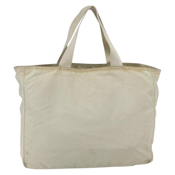 PRADA Tote Bag Nylon Beige Silver Auth bs31362