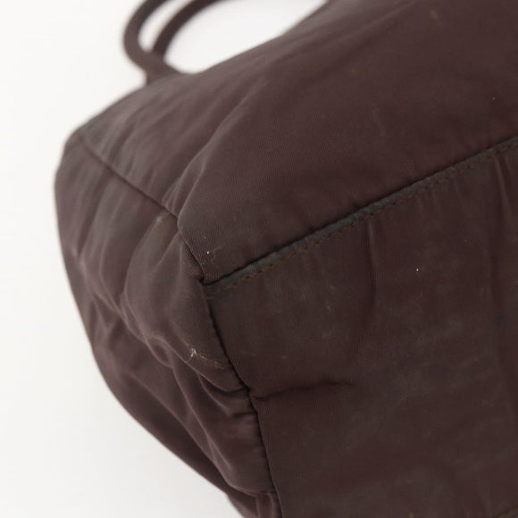 PRADA Hand Bag Nylon Brown Silver Auth bs31363