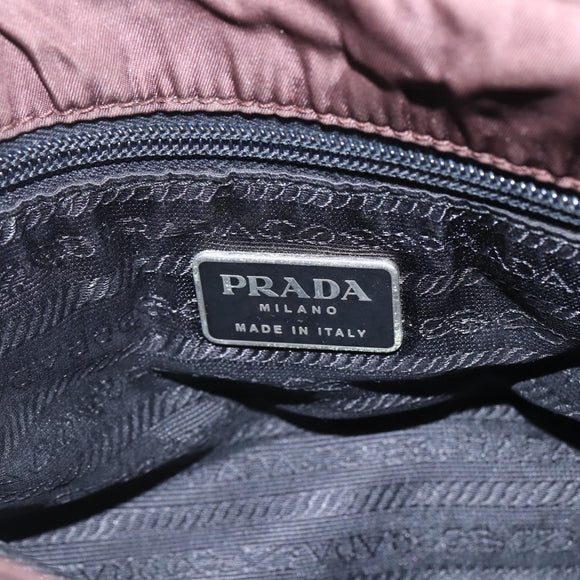 PRADA Hand Bag Nylon Brown Silver Auth bs31363