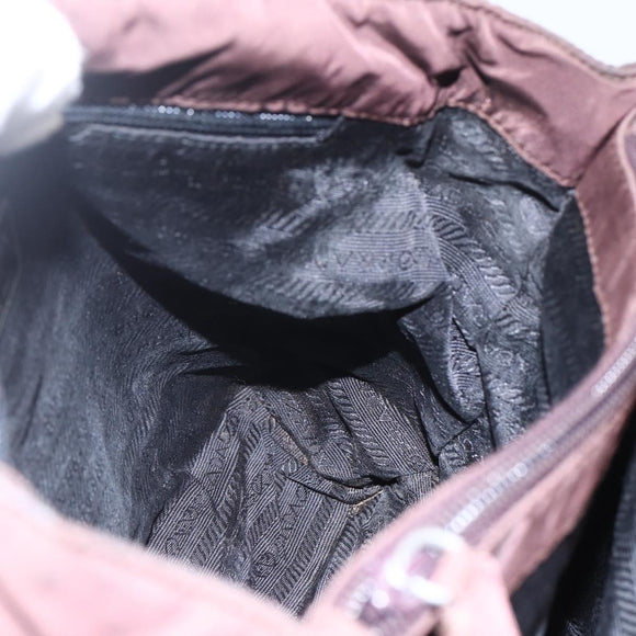 PRADA Hand Bag Nylon Brown Silver Auth bs31363