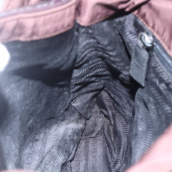 PRADA Hand Bag Nylon Brown Silver Auth bs31363