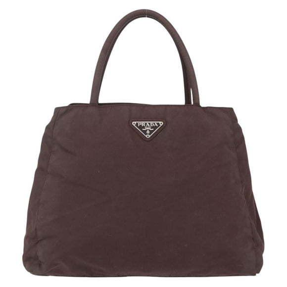 PRADA Hand Bag Nylon Brown Silver Auth bs31363