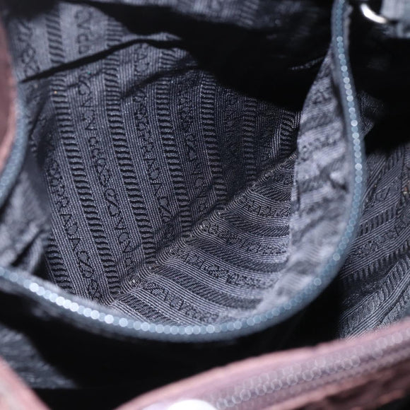 PRADA Hand Bag Nylon Brown Silver Auth bs31363
