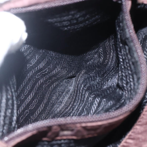 PRADA Hand Bag Nylon Brown Silver Auth bs31363