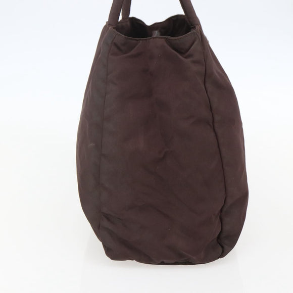 PRADA Hand Bag Nylon Brown Silver Auth bs31363