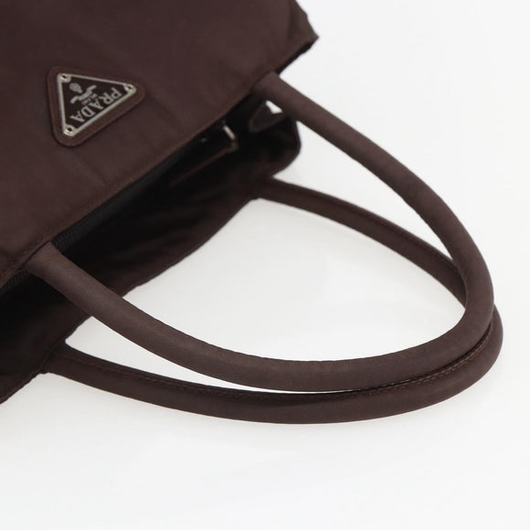 PRADA Hand Bag Nylon Brown Silver Auth bs31363