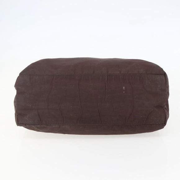 PRADA Hand Bag Nylon Brown Silver Auth bs31363
