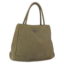 PRADA Hand Bag Nylon Khaki Silver Auth bs31364-1