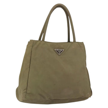 PRADA Hand Bag Nylon Khaki Silver Auth bs31364
