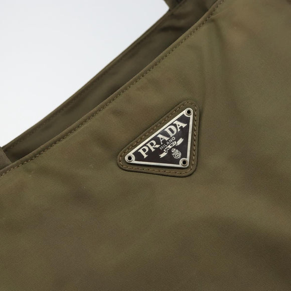 PRADA Hand Bag Nylon Khaki Silver Auth bs31364