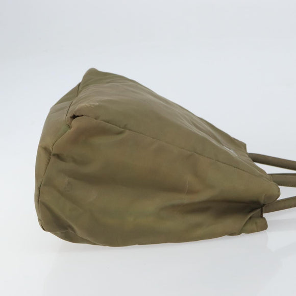 PRADA Hand Bag Nylon Khaki Silver Auth bs31364