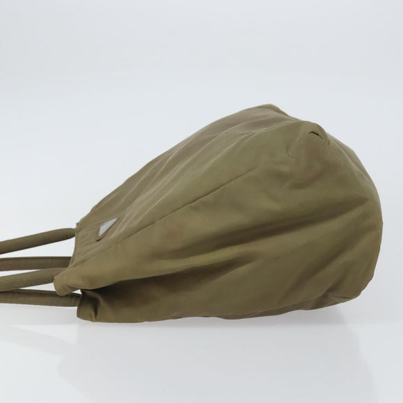PRADA Hand Bag Nylon Khaki Silver Auth bs31364