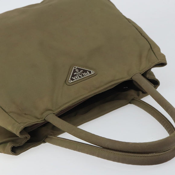 PRADA Hand Bag Nylon Khaki Silver Auth bs31364