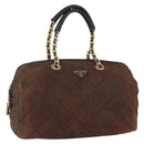 PRADA Chain Hand Bag Nylon Brown Gold Auth bs31367-1