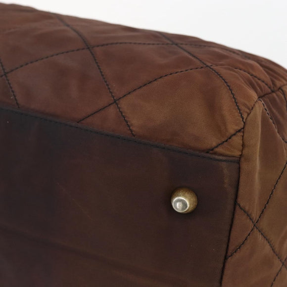 PRADA Chain Hand Bag Nylon Brown Gold Auth bs31367