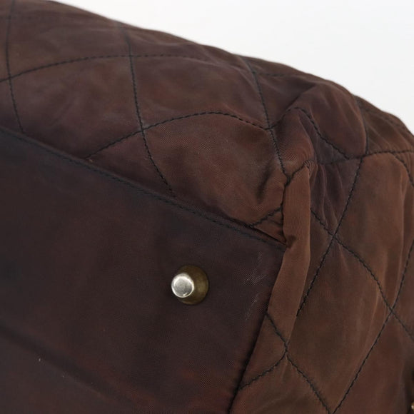 PRADA Chain Hand Bag Nylon Brown Gold Auth bs31367