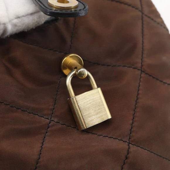 PRADA Chain Hand Bag Nylon Brown Gold Auth bs31367