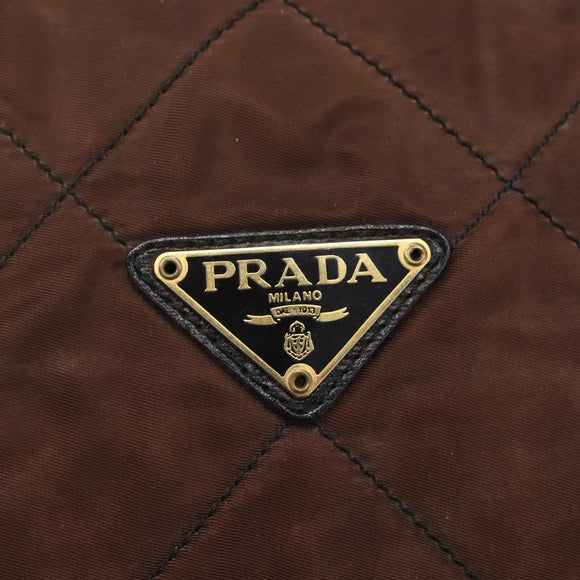 PRADA Chain Hand Bag Nylon Brown Gold Auth bs31367