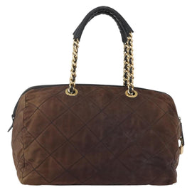 PRADA Chain Hand Bag Nylon Brown Gold Auth bs31367 - 0