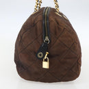 PRADA Chain Hand Bag Nylon Brown Gold Auth bs31367-3