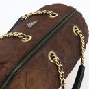 PRADA Chain Hand Bag Nylon Brown Gold Auth bs31367-6