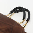 PRADA Chain Hand Bag Nylon Brown Gold Auth bs31367-8