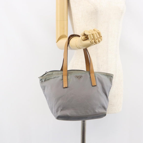 PRADA Hand Bag Nylon Gray Silver Auth bs31370