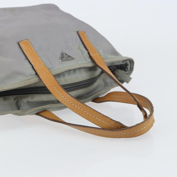 PRADA Hand Bag Nylon Gray Silver Auth bs31370