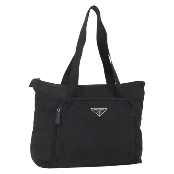 PRADA Tote Bag Nylon Black Silver Auth bs31371