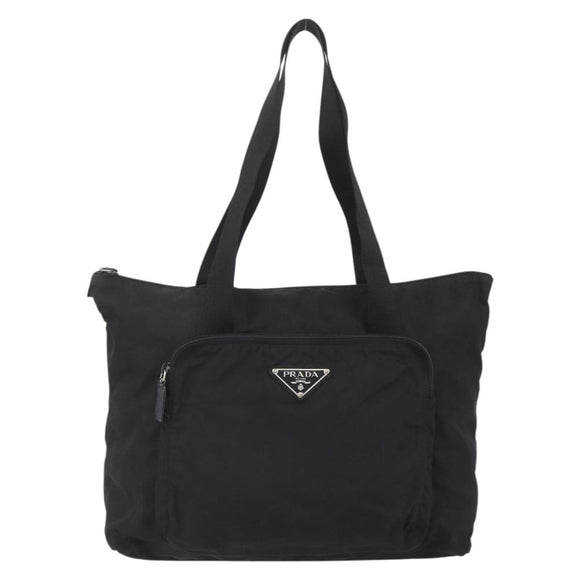 PRADA Tote Bag Nylon Black Silver Auth bs31371