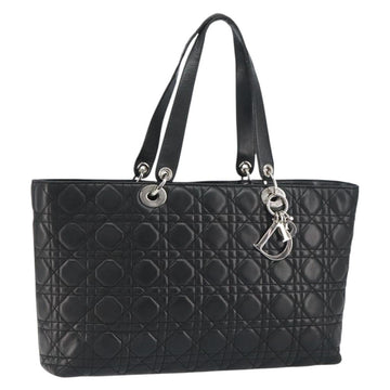 Christian Dior Canage Tote Bag Lamb Skin Black Silver Auth bs31373