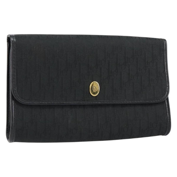 Christian Dior Trotter Canvas Chain Shoulder Bag Black Gold Auth bs31374