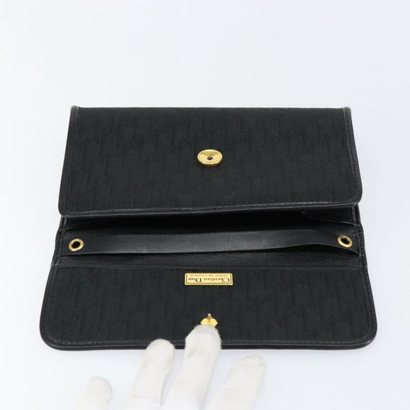 Christian Dior Trotter Canvas Chain Shoulder Bag Black Gold Auth bs31374