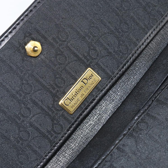 Christian Dior Trotter Canvas Chain Shoulder Bag Black Gold Auth bs31374