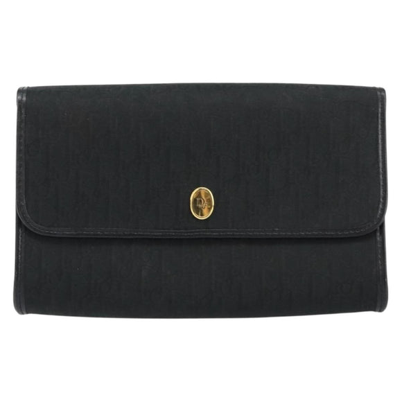 Christian Dior Trotter Canvas Chain Shoulder Bag Black Gold Auth bs31374